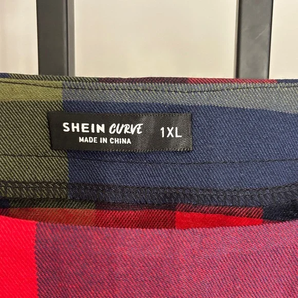 SHEIN Plaid Mini Dress - Red, Green, and Navy 1X - Picture 2 of 5